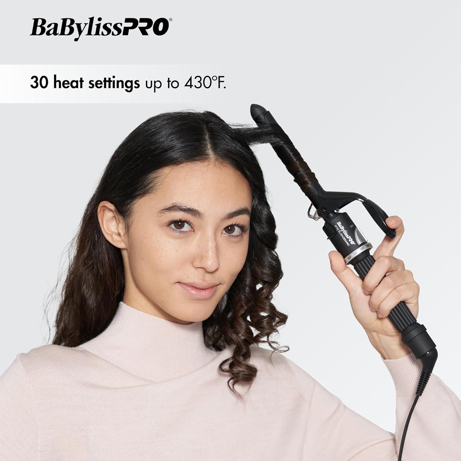 imageBaByliss Pro Spring Curling Iron Porcelain Ceramic Professional For Multiple Hair Types Reaches 430 Degrees for Loose Long Lasting Curls075 Inch Pack of 1