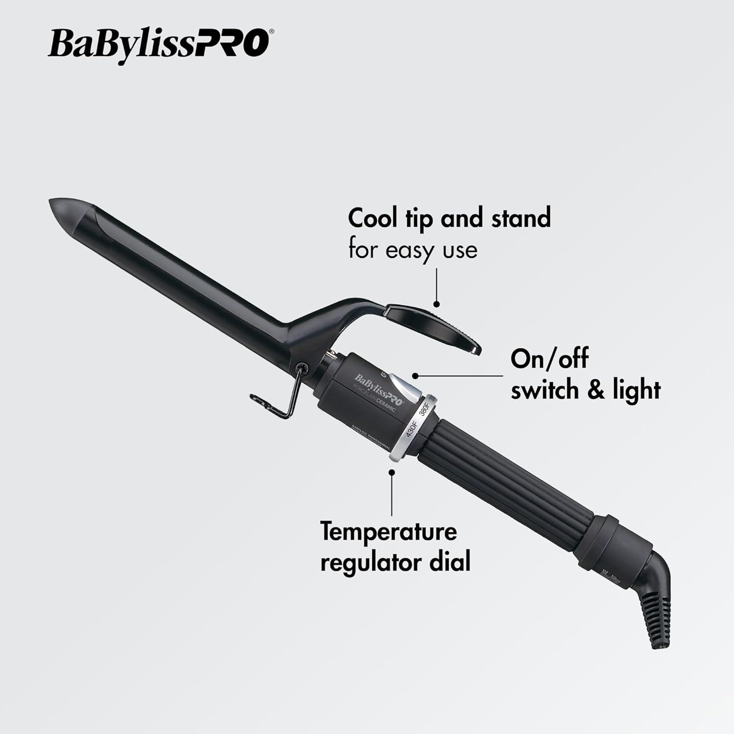 imageBaByliss Pro Spring Curling Iron Porcelain Ceramic Professional For Multiple Hair Types Reaches 430 Degrees for Loose Long Lasting Curls075 Inch Pack of 1
