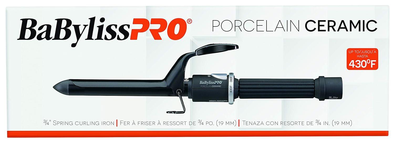 imageBaByliss Pro Spring Curling Iron Porcelain Ceramic Professional For Multiple Hair Types Reaches 430 Degrees for Loose Long Lasting Curls075 Inch Pack of 1