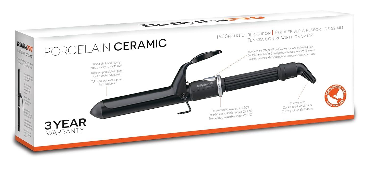 imageBaByliss Pro Spring Curling Iron Porcelain Ceramic Professional For Multiple Hair Types Reaches 430 Degrees for Loose Long Lasting Curls125 Inch Pack of 1