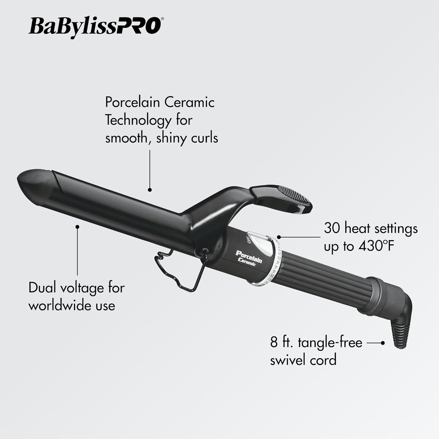 imageBaByliss Pro Spring Curling Iron Porcelain Ceramic Professional For Multiple Hair Types Reaches 430 Degrees for Loose Long Lasting Curls125 Inch Pack of 1