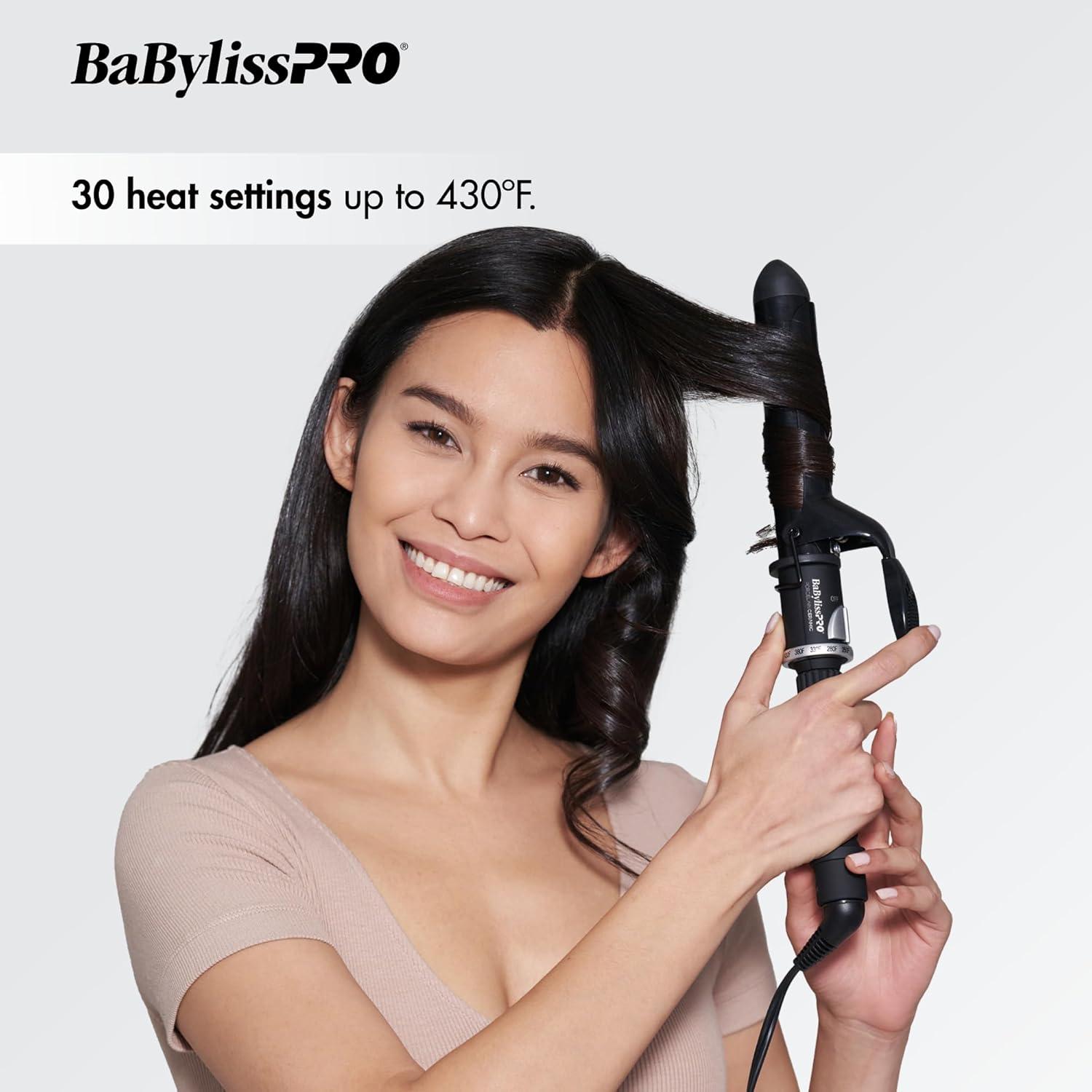 imageBaByliss Pro Spring Curling Iron Porcelain Ceramic Professional For Multiple Hair Types Reaches 430 Degrees for Loose Long Lasting Curls125 Inch Pack of 1